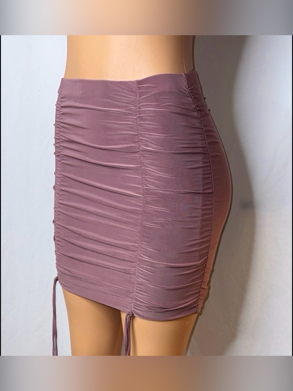 Ruched Mauve Bodycon Mini Skirt